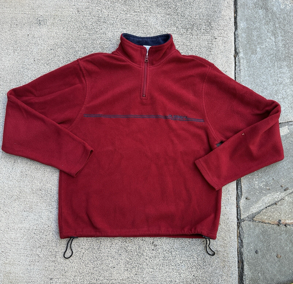 Vintage Old Navy Fleece Sweatshirt Medium Red Quarter Zip Pullover Y2K